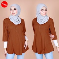 KM Women Irdina Ready Stock Malaysia 3/4 Sleeve Button Blouse Muslimah Baju Wanita [B10325]