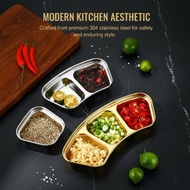 Purelove> Stainless Steel Divided Condiment Plate  Grid 2 Grid 3 Grid for Seasonings Snas Picnic Tab