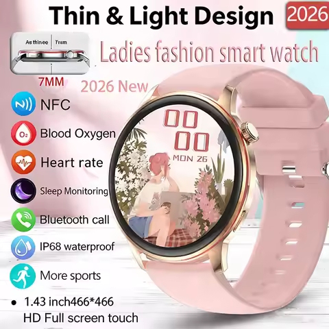 Ultra-thin Smartwatch Women 466*466 AMOLED 1.43" HD Screen Always Display Time Bluetooth Call IP68 W
