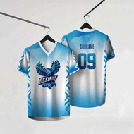 Free Customizable Name and Number, Blue Gradient Sublimation Print V-neck Short-sleeved T-shirt, Plu