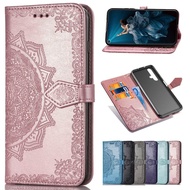 For Huawei Nova 5T 4e 4 3i 3e 3 2i 2 Lite Case, Luxury 3D Relief Mandala Flower Flip Magnetic Closure Leather Wallet Stand Case with Card Slots and Hand Strap Purse Phone Casing Cover Best Quality In Stock