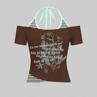 Women's 2 In 1 T-Shirt Mint Green Ice Blue Halter Neck Striped Color Block, Casual Minimalist Daily 