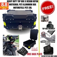 Top Box X Design Kotak Motosikal Peti Aluminum Box Motorcycle PETI 28L SIDE OPEN TOP BOX HEAVY DUTY ALUMINIUM Top Box X