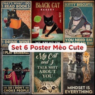 Set Of 6 Cute Vintage Cat Posters In Style, Posters For Cat Lovers A4, A3 200gsm Paper