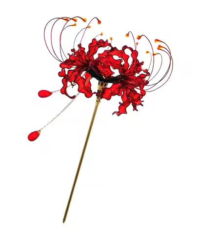 Handmade Lycoris Radiata Flower Hairpin Kanzashi Hair Stick for Kimono Hair Accessory Cosplay Decor 