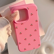 Ốp Lưng Điện Thoại Màu Đơn Hình Quả Cherry Dễ Thương Cho iPhone 16 Pro Max 15 14 13 12 11 Màu Đỏ Vàn