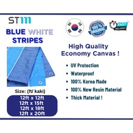 (BW)BLUE WHITE STRIPES WATERPROFF CANVAS TARPAULIN 12FT