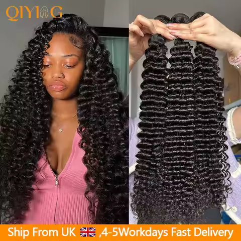12A Deep Wave Bundles Human Hair Extensions Brazilian Remy 28 30 32Inch Raw Curly Hair Bundles 100% 