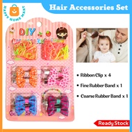 HHM Colourful Kids Girls Fashion Hair Rubber Band Clip Ribbon Set Accessories Getah Rambut Budak Per
