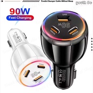 90W Fast Charger Car Charger Multi Port 2Type C+USB Car Phone Charger Power Adapter USB Car Expander