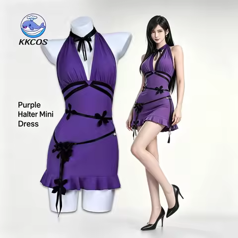 KKCos Final Fantasy VII Tifa Cosplay Costume Purple Evening Gown Halloween Comic Con