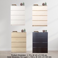 SHIRO furniture Leila 4 Layer Chest Drawer / 4 Tier Laci Alamari / Baju Storage Kabinet White Color 