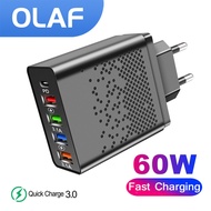ZZOOI Olaf 60W PD USB Charger 5Port Fast Charger Adapter QC 3.0 PD 3.0 Wall Charging For iPhone Samsung Huawei Xiaomi Tablet Universal