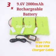 Bateri Kereta Control 9.6V(2000mAh) RC Car Rechargeable Battery USB Charger