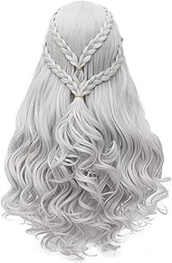 Daenerys Targaryen Cosplay Wig for Game of Thrones Long Curly Hair Wig Khaleesi Halloween Costumes (