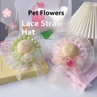 New Spring Summer Pet Hat Cat Sweet Flower Lace Design Straw Hat Dog Sun Hat Cat Dog Decorations
