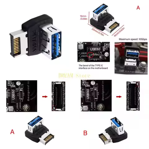 USB Motherboard Adapter USB 3.1 To TYPE E Header Converter Panel TYPE E 90 Degree Steering Connector