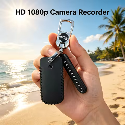 1080P Mini Thumb Cam with Keychain Leather Cover, HD Body Recorder, Long Standby, Memory Card Suppor