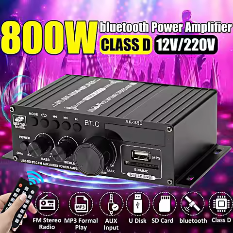 AK380/AK370/AK170 800W Bluetooth Amplifier Audio Karaoke Home Theater Amplifier 2 Channel Power Clas