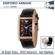 (SG LOCAL) Emporio Armani AR0168 Classic Rectangular Quartz Leather Strap Men Watch