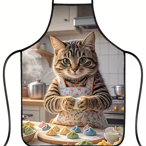 1pc Fantasy Cat Chef Apron - Dumpling Cat Design, Suitable for Daily Cooking and Cafe Use