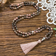 8mm Natural Black Line Rhodochrosite Beads Knotted Necklace Meditation Yoga Blessing Rosary Jewelry 