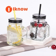 I Know Bình Mason Cốc Có Tay Cầm Bằng Thủy Tinh Ly Uống Nước Có Nắp Đậy Và Ống Hút Bình Thủy Tinh Ma