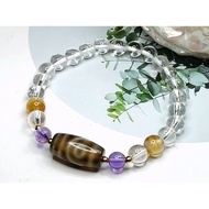 Tibetan Dzi Beads Two Eyed Dzi Beads with Clear Quartz Amethyst Citrine Bracelet 19.6x10.1mm