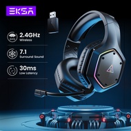 EKSA 2.4GHz E1000หูฟังไร้สาย WT สำหรับเล่นเกมชุดหูฟังเล่นเกมมีสายเซอร์ราวด์7.1ด้วย ENC Mic ความหน่วง