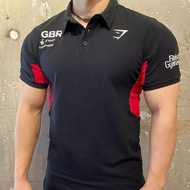 GYMSHARK เสื้อยืดแขนสั้นสำหรับผู้ชายเสื้อยืดลำลองใส่เล่นกีฬาอินเทรนด์เสื้อโปโลสวมใส่พอดีทรงหลวมอเนกป