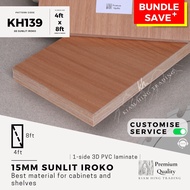 15mm Sunlit Iroko 3D PVC 1-side laminated plywood (4ft x 8ft) | KH139 | Papan kayu DIY | Kiam Hing