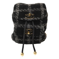 CHANEL Tweed Duma Tweed Backpack金扣鏈帶背包