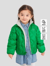 女幼童裝|Logo防潑水雙面穿立領羽絨外套-草綠色