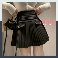 Lady A-Line Pleated Skirt with Buttons in Thick Velvet VM112 MADCROTOP
