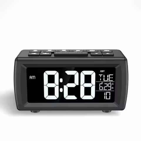 FM Radio Alarm Clock Retro Digital Desk Clock for Bedside Kitchen Living Room 7 Color Font Date Week