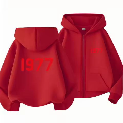 Zipper Style Children Thicken Outdoors Boy Black Number 1977 Print Girl Pink Hoodie Zip Up Tops Gray