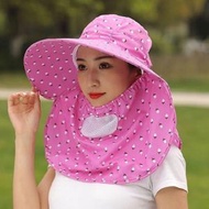 防曬帽女 大帽檐遮面 戶外防曬護頸 防UV太陽帽 夏季必備- 草莓披肩-玫紅 均碼