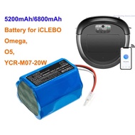 5200mAh/6800mAh battery YCR-MT12-S1, YCR-M07-20W for iCLEBO O5, Omega, YCR-M07-20W, 05, XIC013, For 
