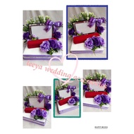 gubahan frame mas kahwin c/w bekas rantai tangan(purple white)