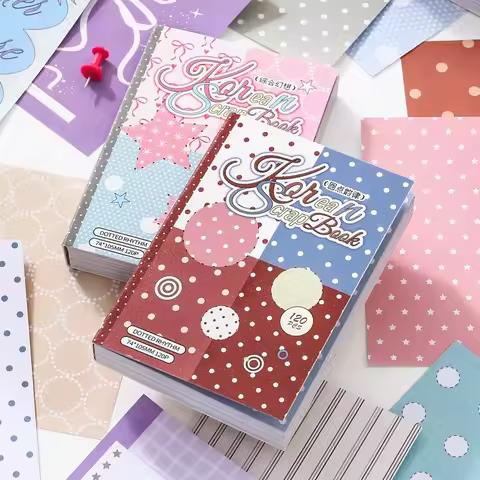 Gift Y2K Style 120Pcs Pastel Leopard Check Scrapbook Paper Set Sun Offset for Kids DIY Crafts Kawai 
