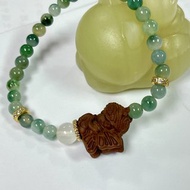 天然緬甸玉 飄花翡翠珠設計沉香花仙子設計手串