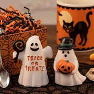 【new2】Halloween Spooky Decor Set of 2 Resin Ornaments with Pumpkin and Candy