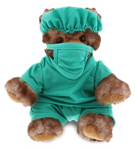 DolliBu Sitting Grizzly Bear Doctor Plush Toy - Super Soft Bear Doctor Stuffed Animal Dress Up with