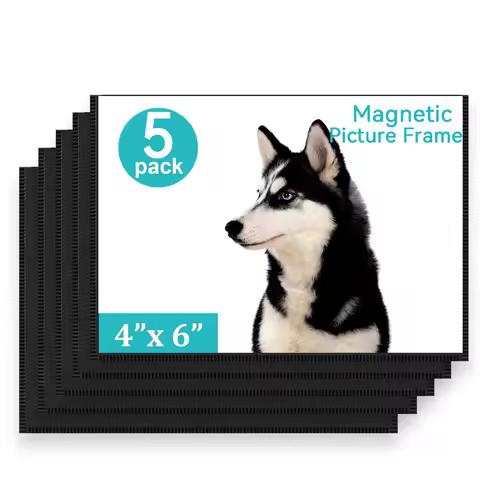 ESHANG 5 Pack Magnetic Picture Frame, Magnetic Frame with Black Border, Magnetic Photo Frames for Re
