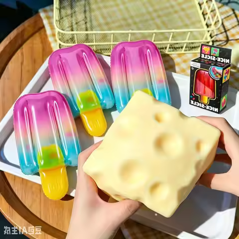 Ice Cream and Cheese Squeeze Toys Schylling Nee Doh Nice Cube Sensory Nice-Sicle Stress Relief Squis