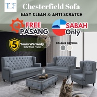 Sabah Sofa Set Murah Sofa Ruang Tamu Mewah Easy Clean Fabric Sofa Chesterfield 3 Seater Sofa 1 Seate