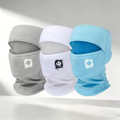 Graffiti smiley face printed Balaclava mask, thin ice windproof full face mask, breathable neck mask