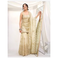 Natural Crep Sequence Embroidery Sharara Suit July26