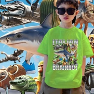 tเสื้อยืดเด็กผ้าฝ้าย 8 สีใหม่ เสื้อ Tung Tung Sahur Brainrot Meme tralalero tralala kids T-shir