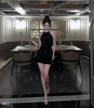 Đầm Dự Tiệc Body Cổ Yếm Đính Đá Chất Kim Sa BY8628